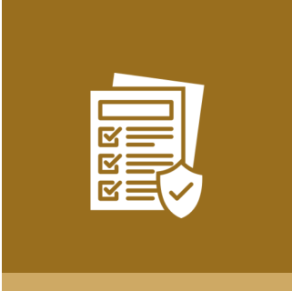 Checklist with shield on brown background.