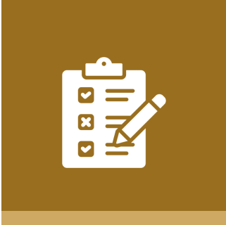 Checklist icon with pencil on brown background.